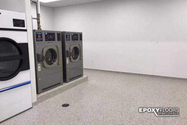 Epoxy Flake laundry room floor in Cabin Fever